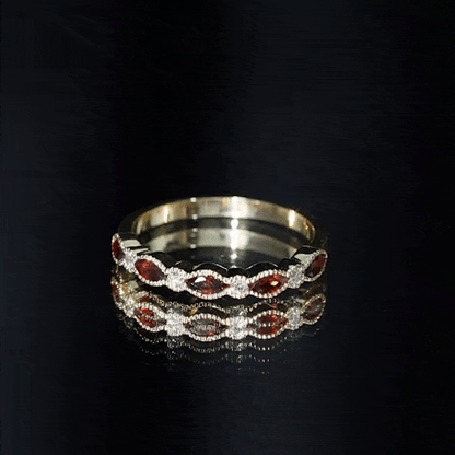 Natural Marquise Garnet Diamond Half Eternity Ring for Anniversary