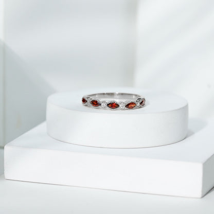 Natural Marquise Garnet Diamond Half Eternity Ring for Anniversary