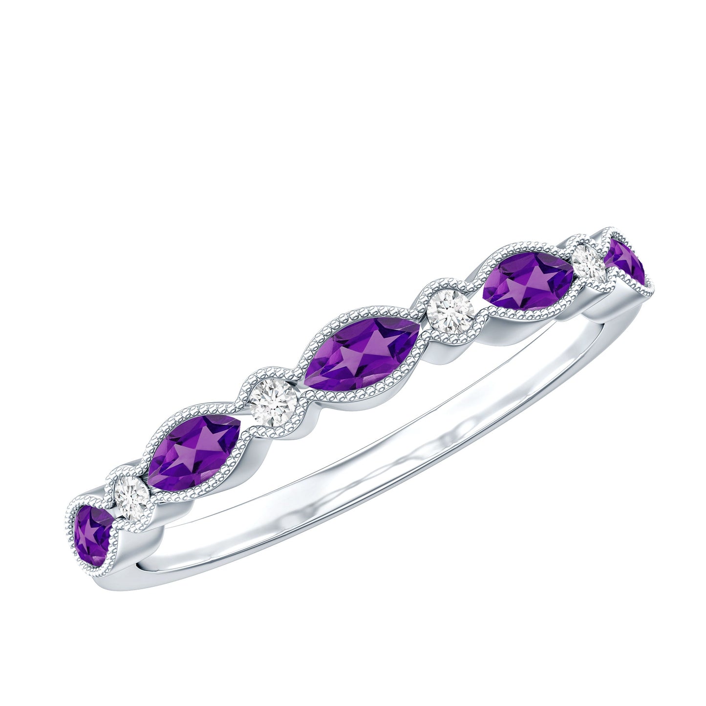 Real Marquise Cut Amethyst Eternity Anniversary Ring in Silver