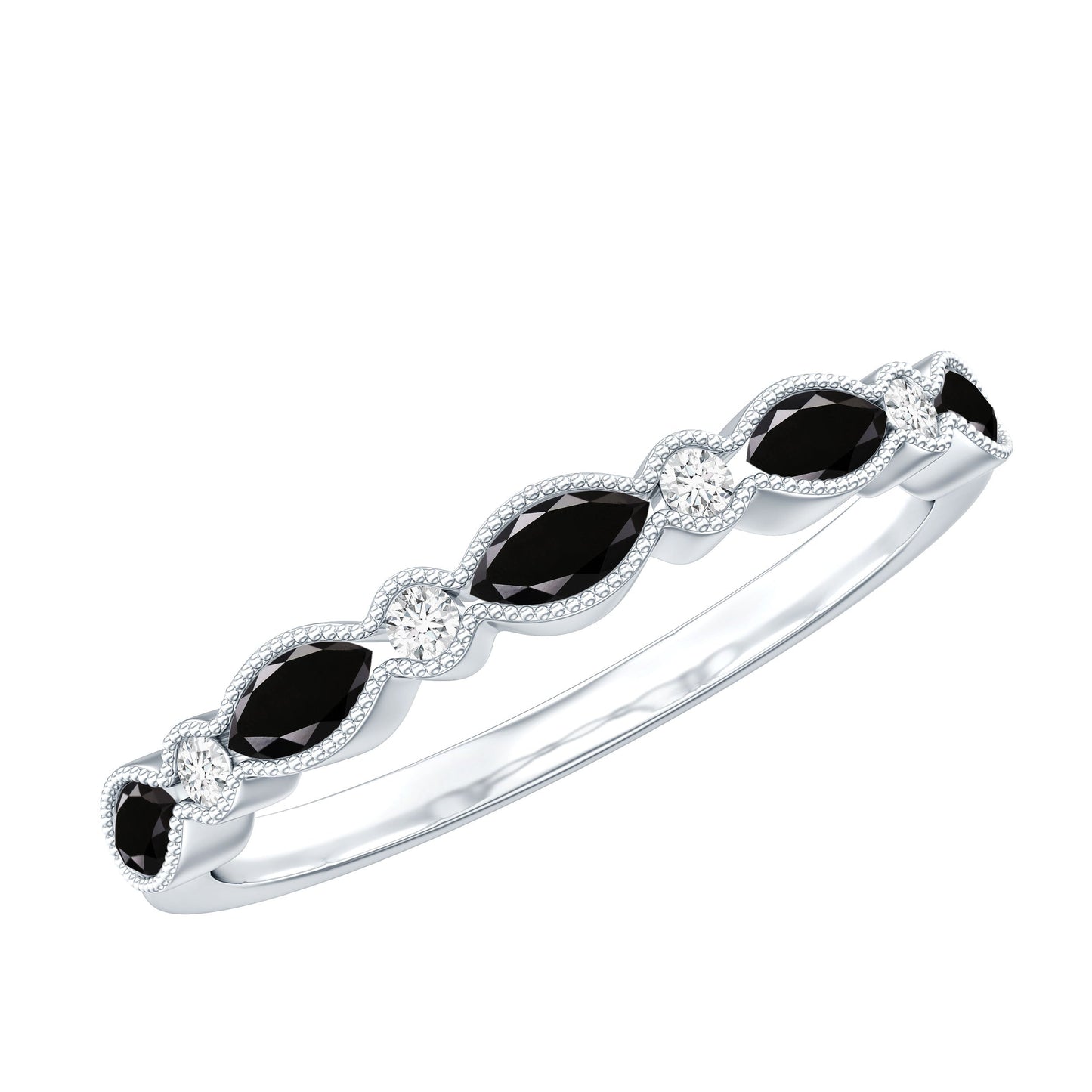 Natural Marquise Cut Black Onyx Half Eternity Band