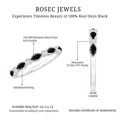 Certified Black Onyx Half Eternity Ring with Moissanite