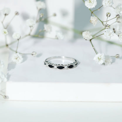 Certified Black Onyx Half Eternity Ring with Moissanite