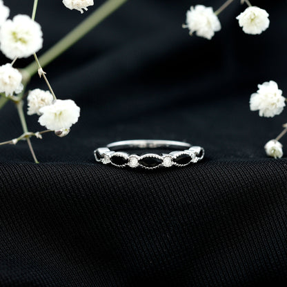 Certified Black Onyx Half Eternity Ring with Moissanite