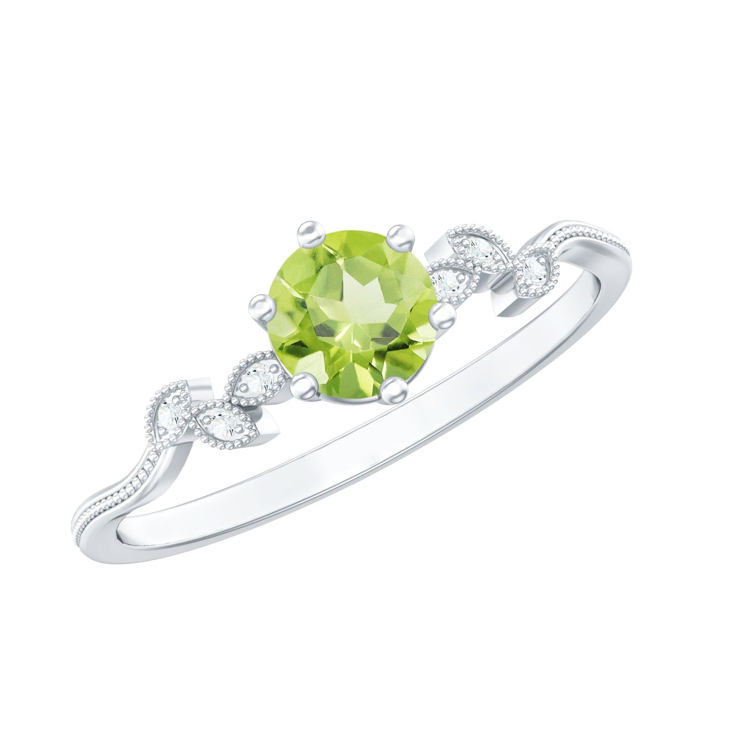 Peridot and Diamond Promise Ring with Beaded Detailing