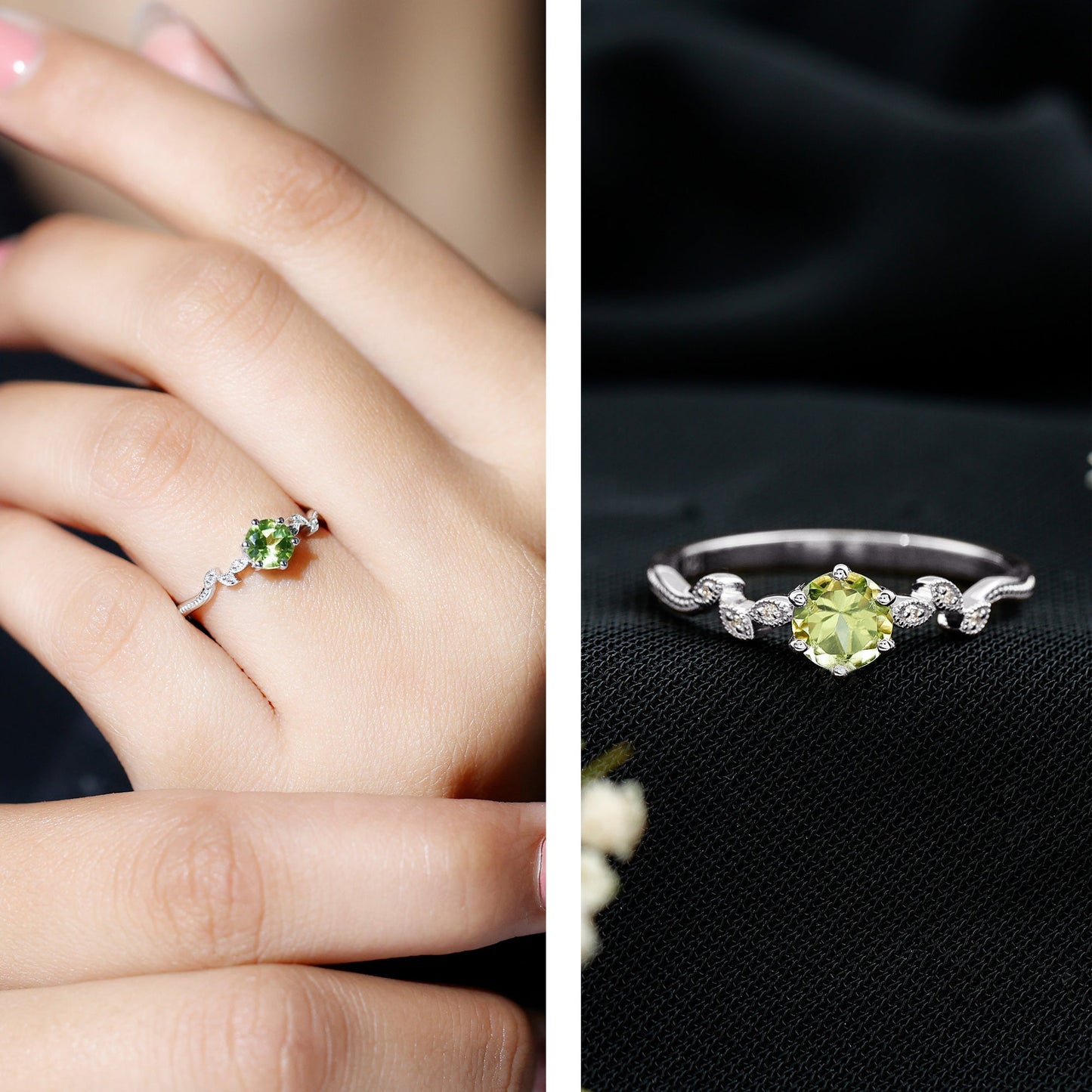Peridot and Diamond Promise Ring with Beaded Detailing