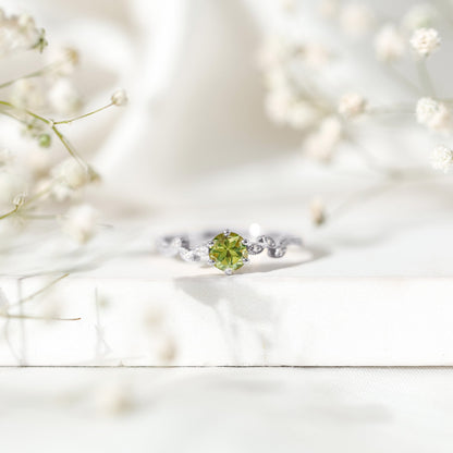 Peridot and Diamond Promise Ring with Beaded Detailing