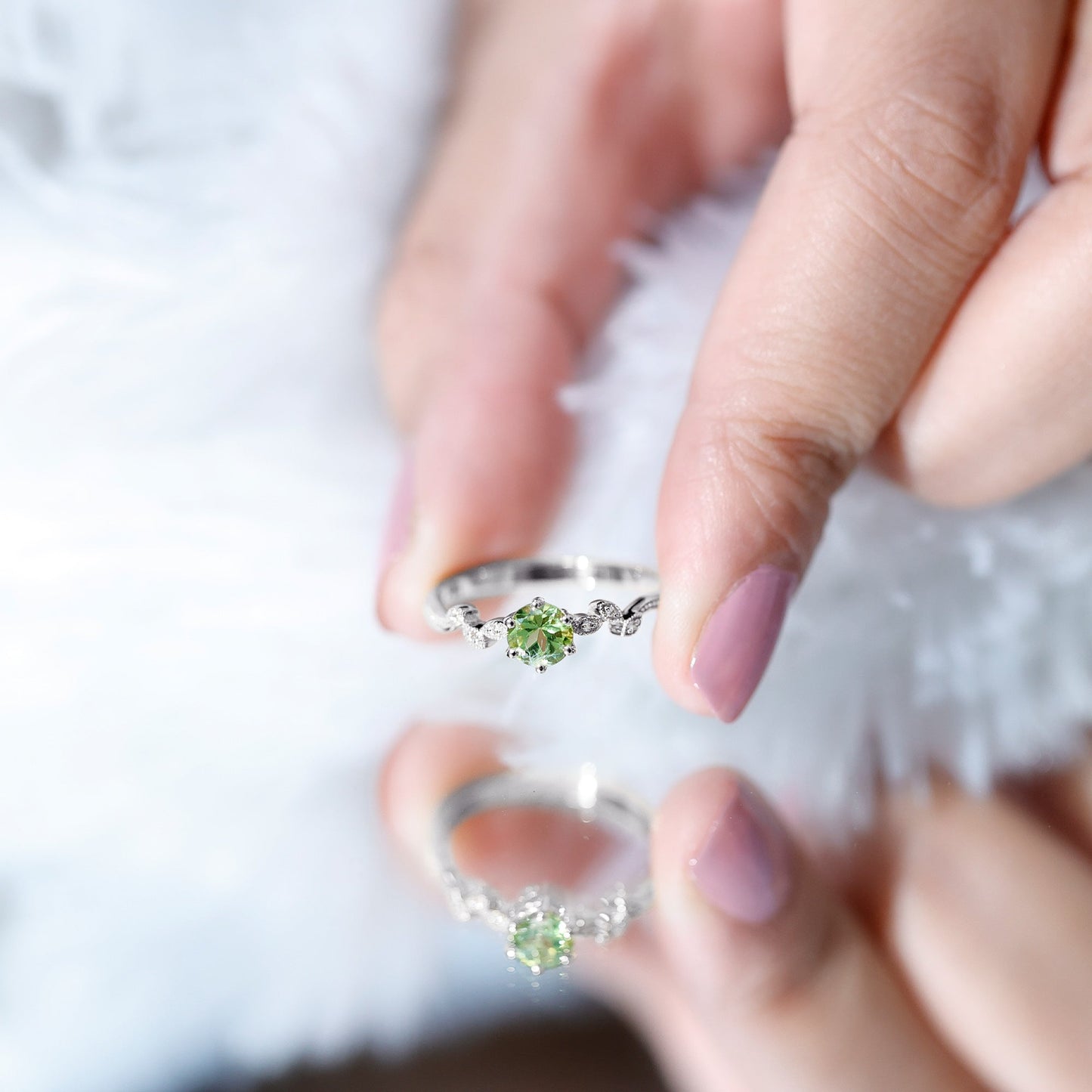 Peridot and Diamond Promise Ring with Beaded Detailing