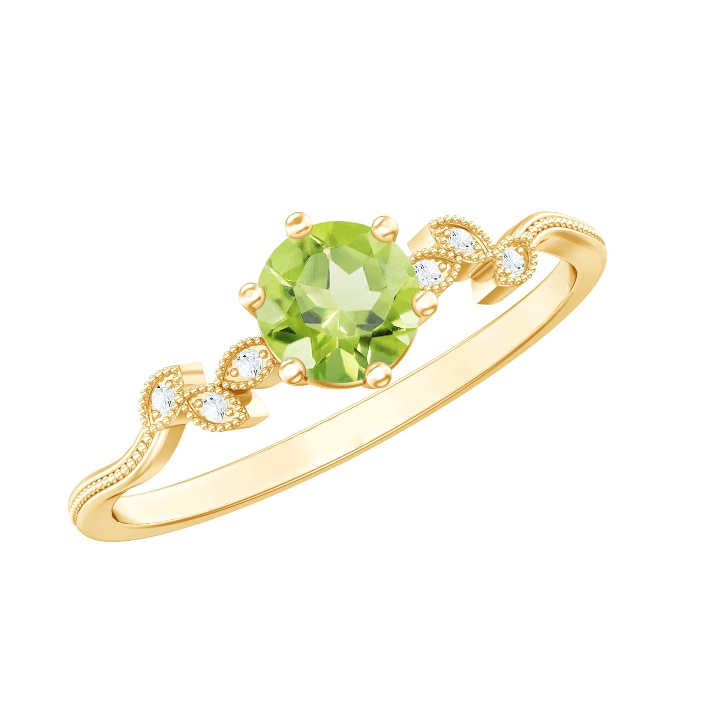 Peridot and Diamond Promise Ring with Beaded Detailing