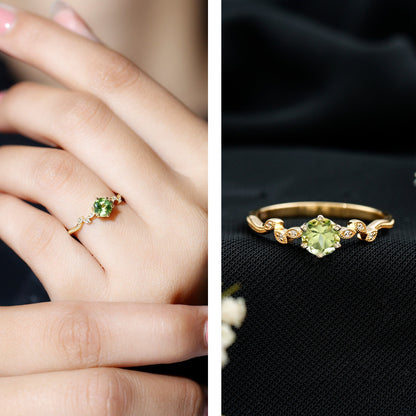 Peridot and Diamond Promise Ring with Beaded Detailing