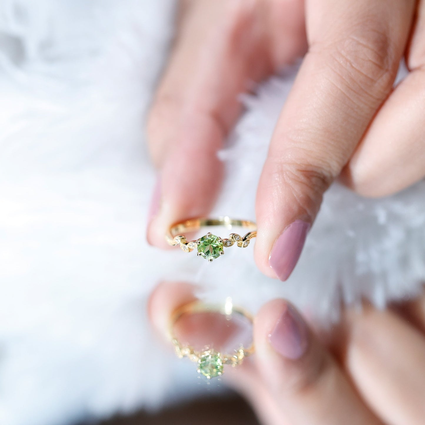 Peridot and Diamond Promise Ring with Beaded Detailing