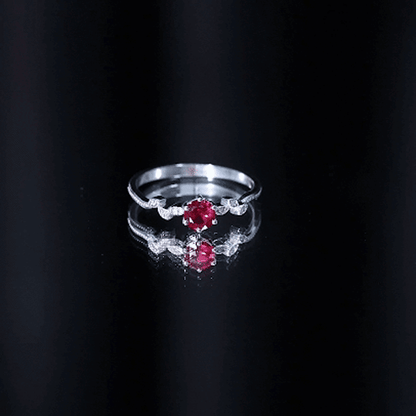 Lab Created Ruby and Diamond Leaf Promise Ring