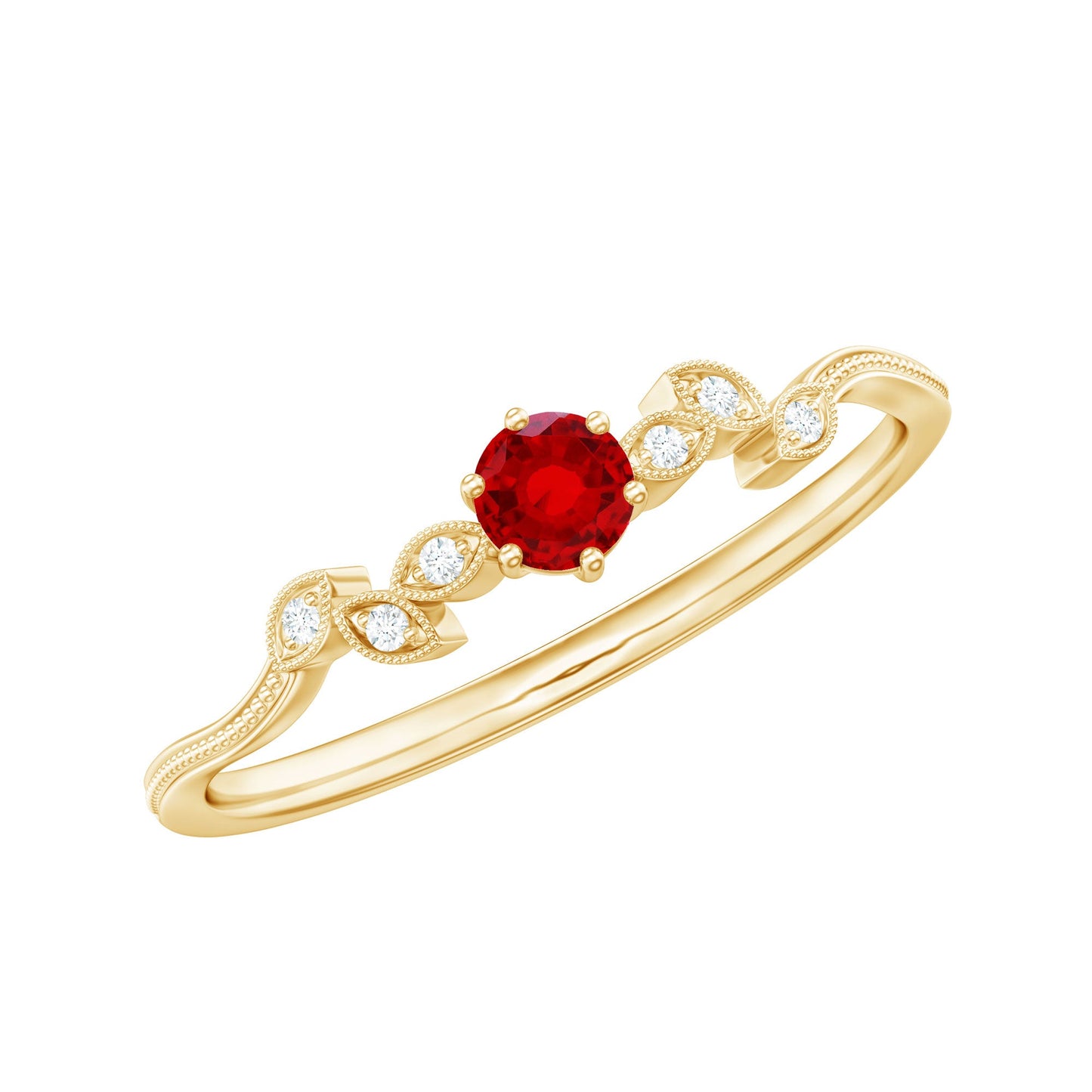 Lab Created Ruby and Diamond Leaf Promise Ring