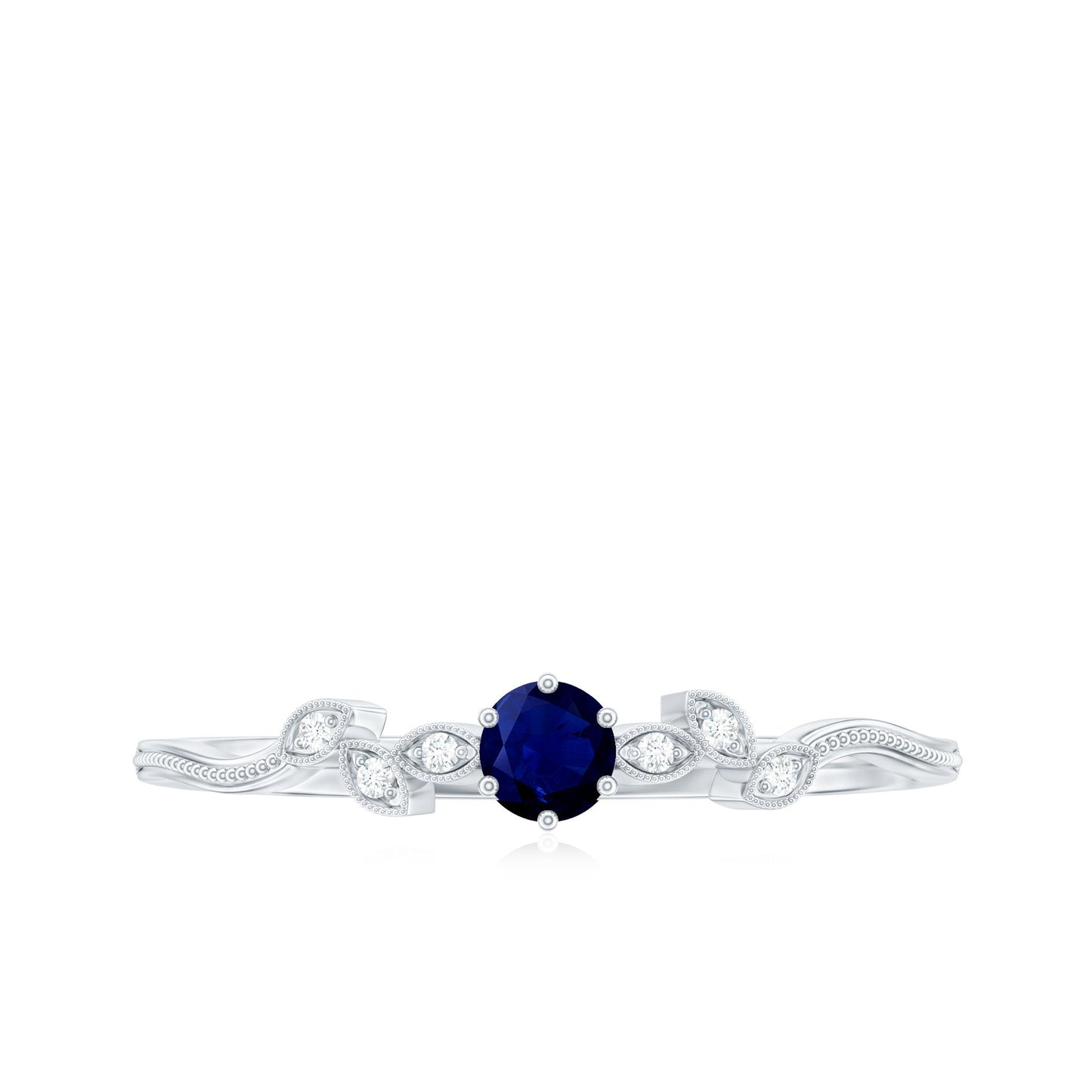 Real Blue Sapphire and Diamond Leaf Inspired Promise Ring