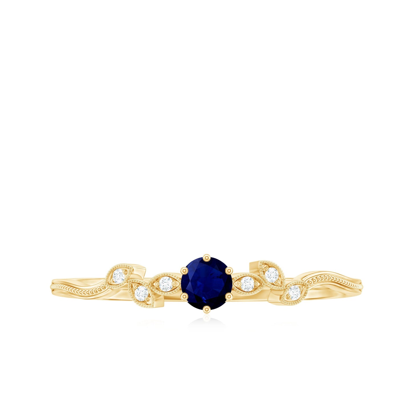 Real Blue Sapphire and Diamond Leaf Inspired Promise Ring