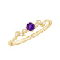 Amethyst and Diamond Leaf Promise Ring with Beaded Detailing