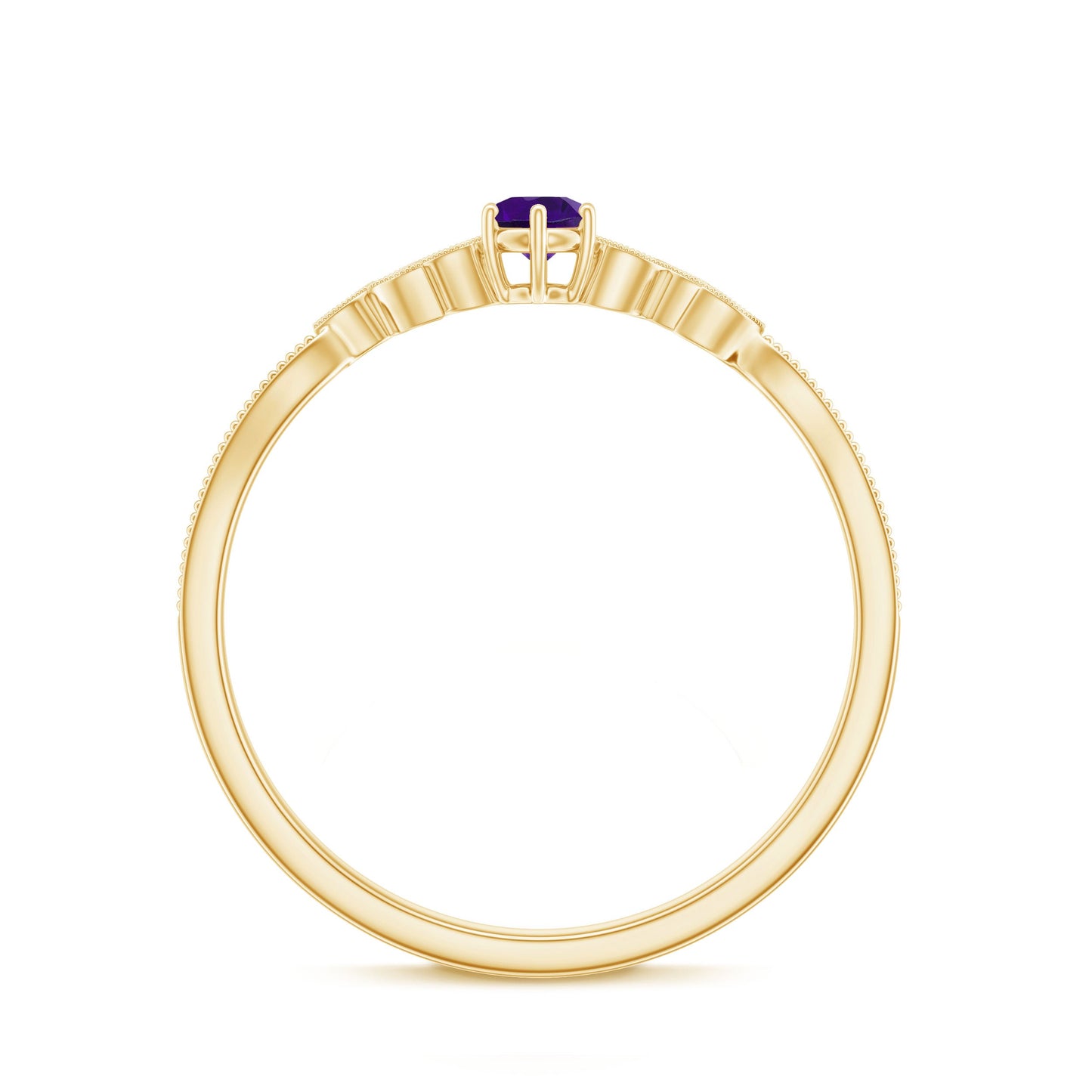 Amethyst and Diamond Leaf Promise Ring with Beaded Detailing