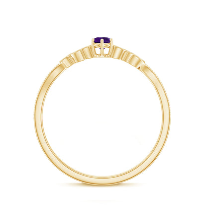 Amethyst and Diamond Leaf Promise Ring with Beaded Detailing