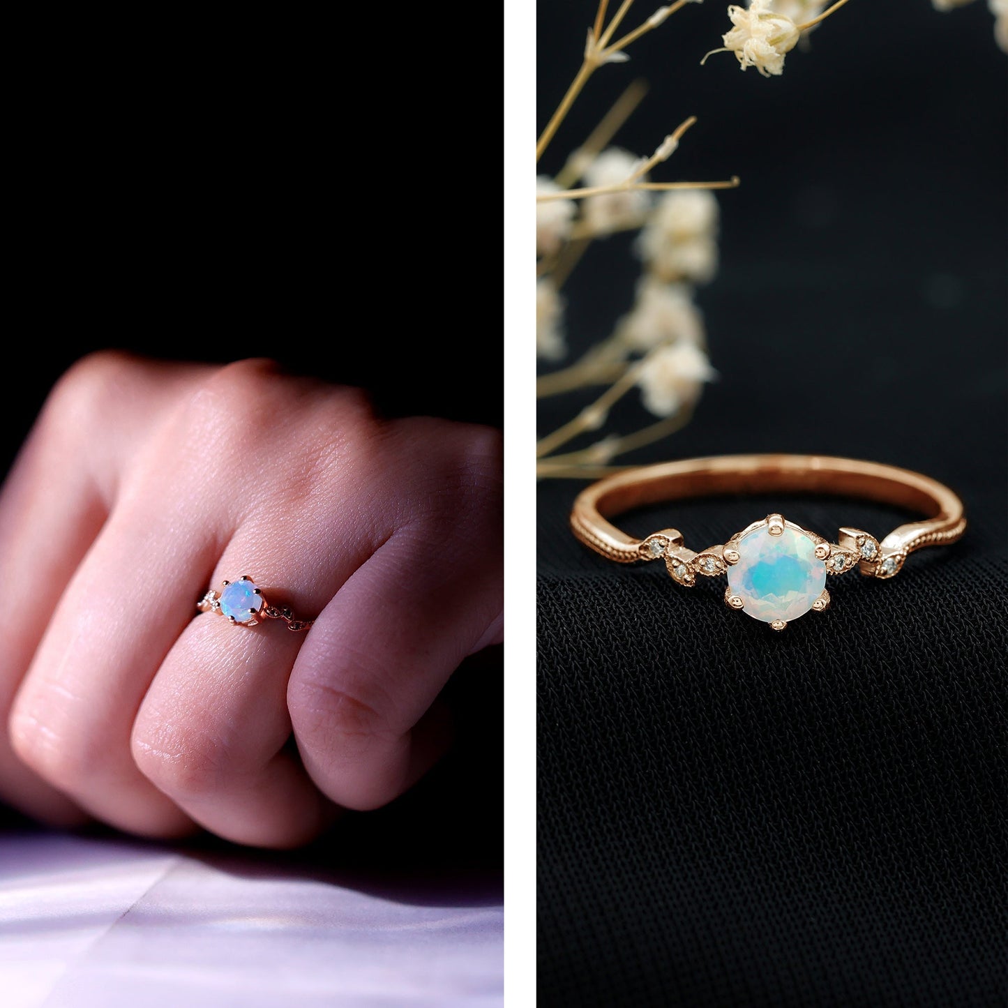 Nature Inspired Ethiopian Opal Promise Ring with Diamond