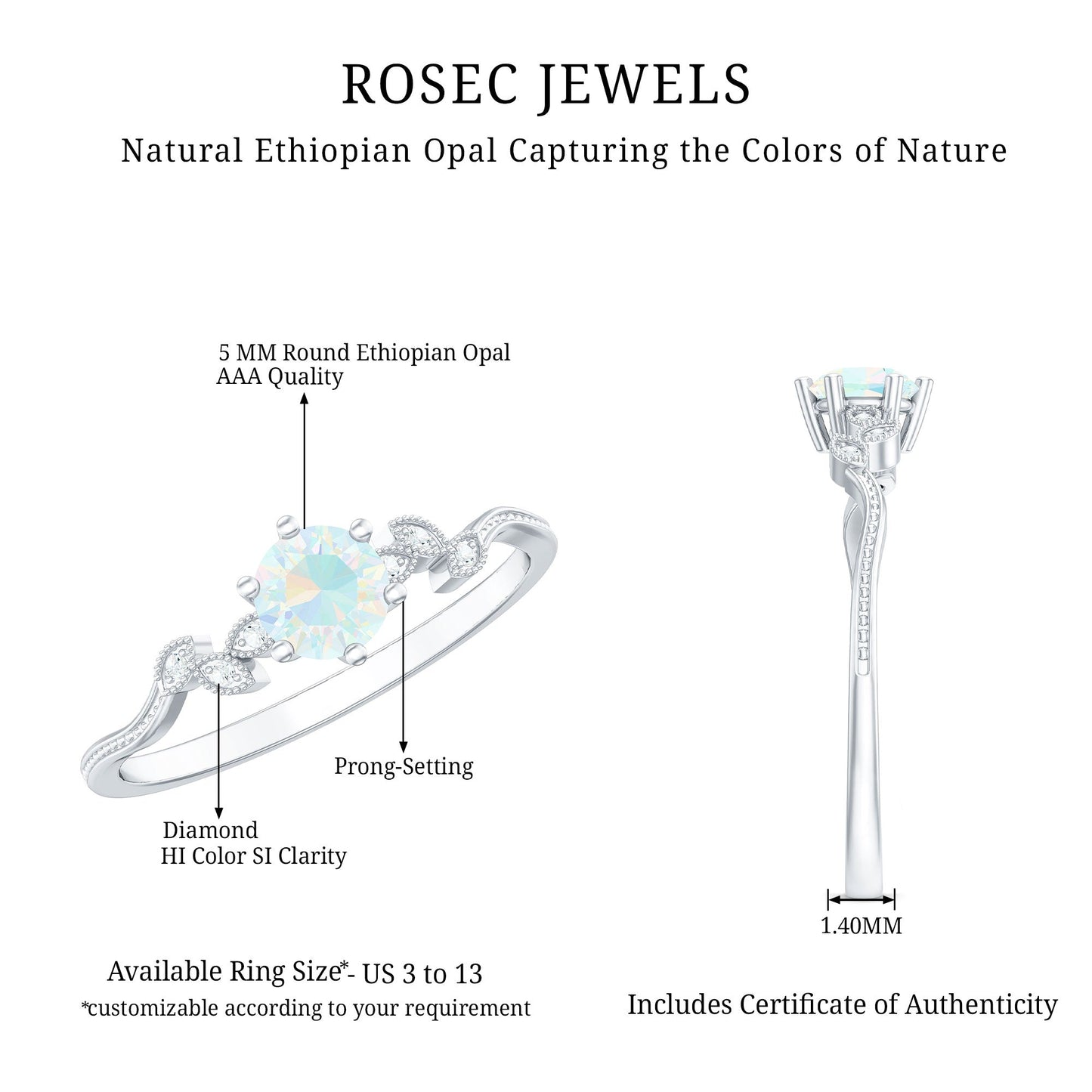 Nature Inspired Ethiopian Opal Promise Ring with Diamond