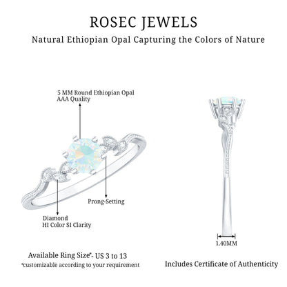 Nature Inspired Ethiopian Opal Promise Ring with Diamond