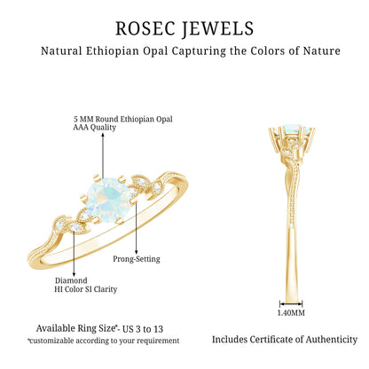 Nature Inspired Ethiopian Opal Promise Ring with Diamond