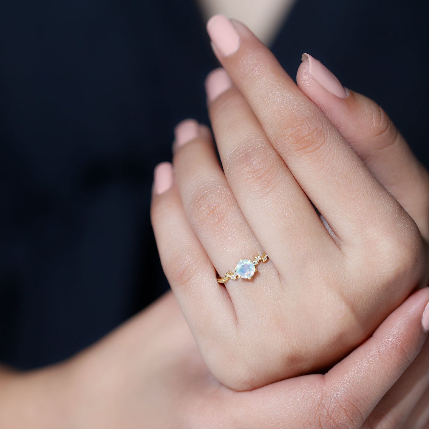 Nature Inspired Ethiopian Opal Promise Ring with Diamond