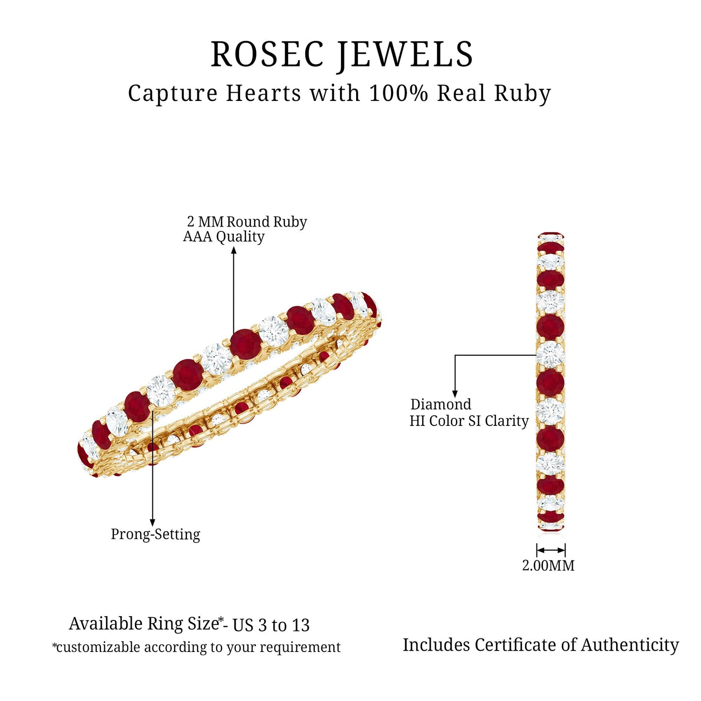 Natural Ruby Diamond Eternity Ring for Anniversary