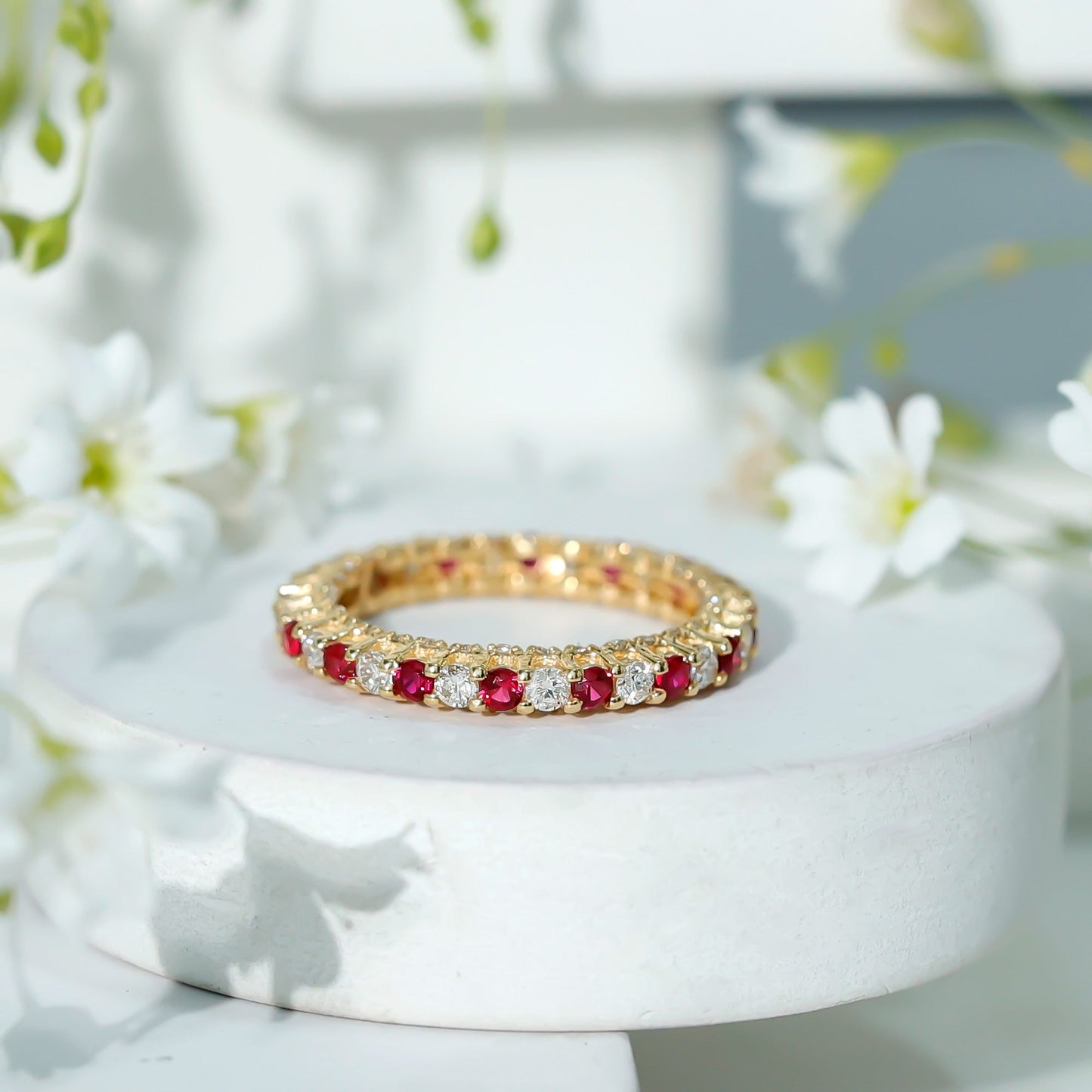 Natural Ruby Diamond Eternity Ring for Anniversary