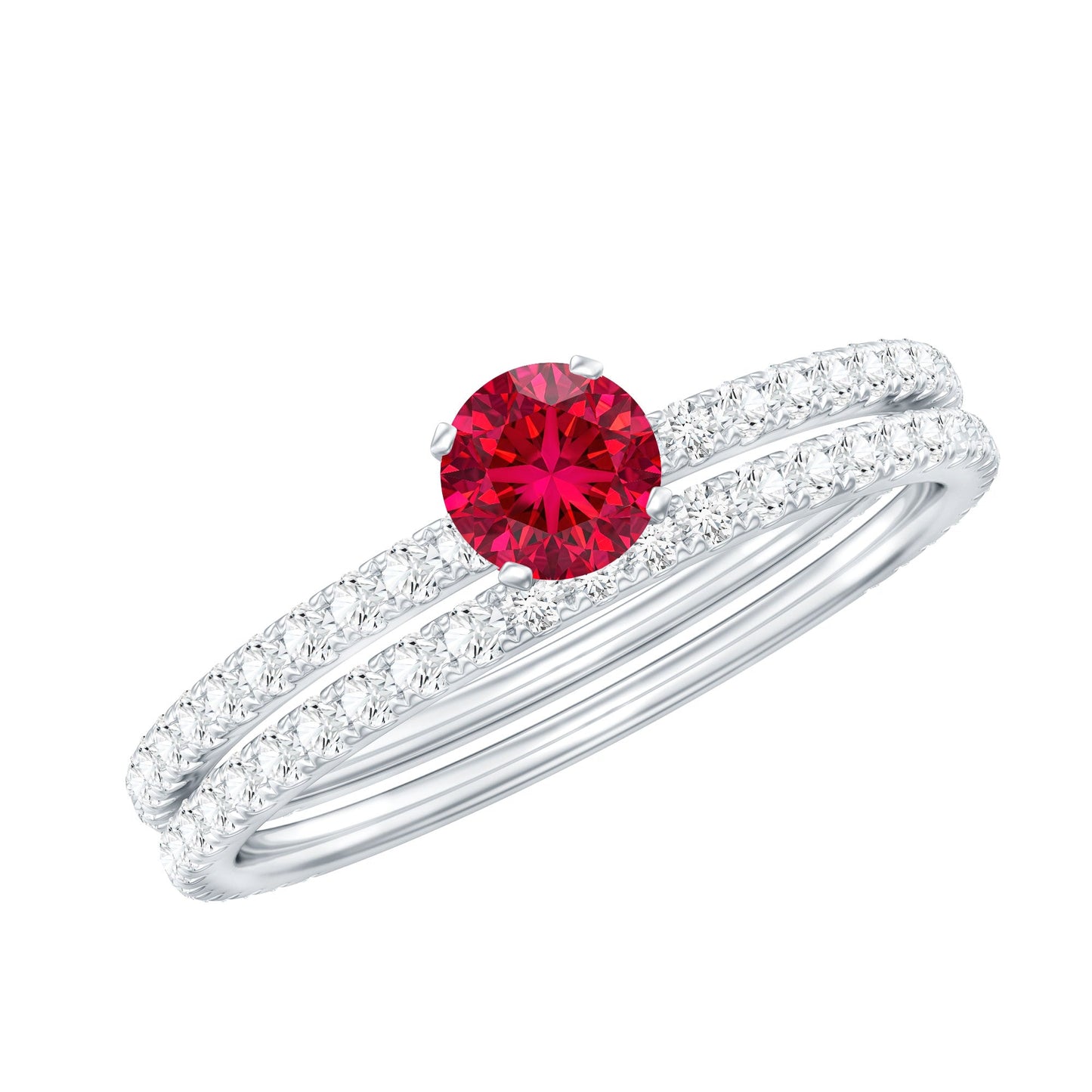 Simple Lab Created Ruby and Diamond Wedding Ring Set
