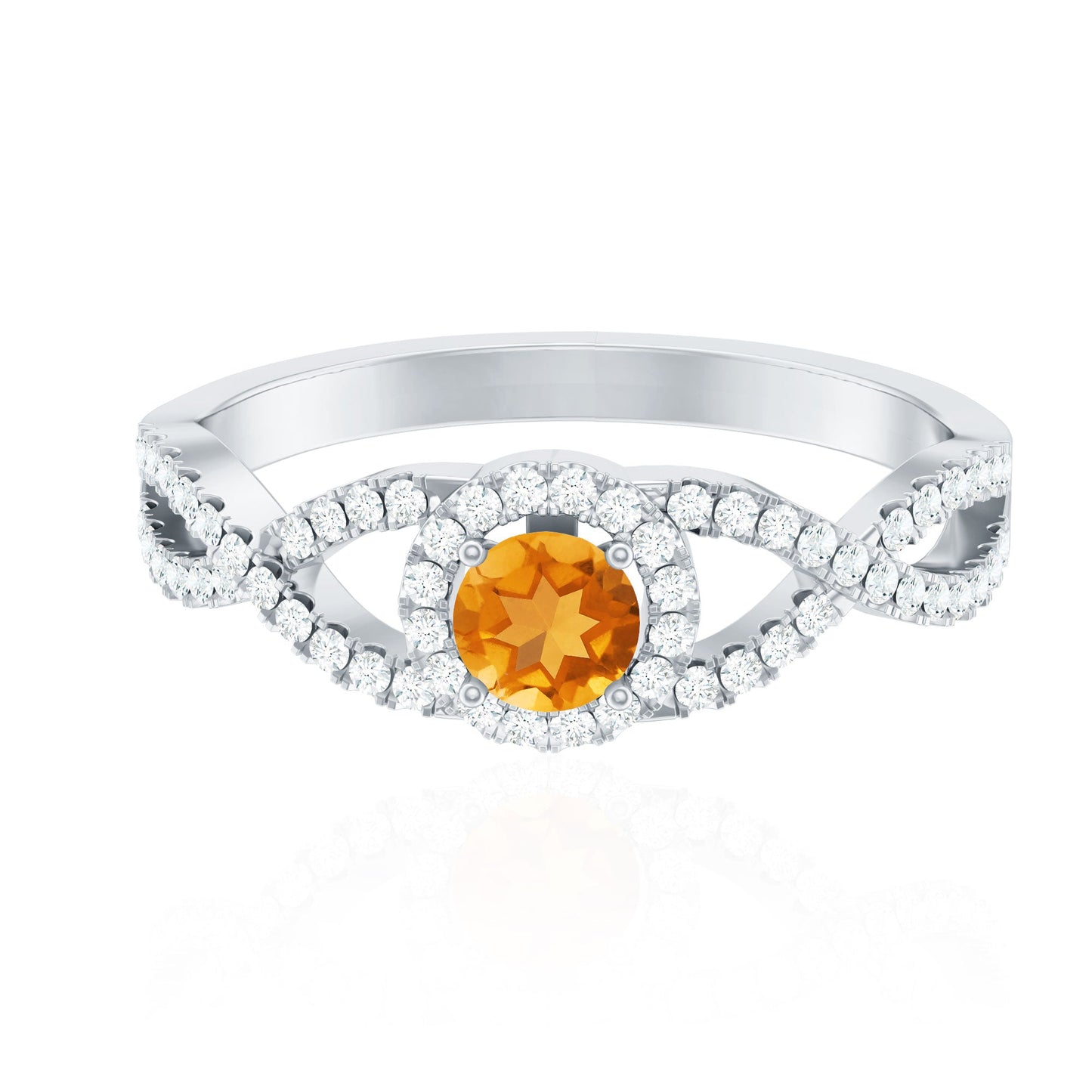 Natural Citrine Diamond Engagement Ring with Criss Cross Shank