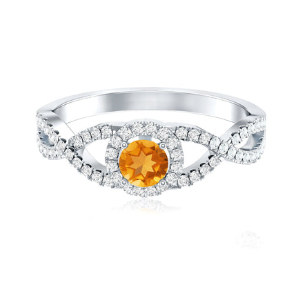 Natural Citrine Diamond Engagement Ring with Criss Cross Shank