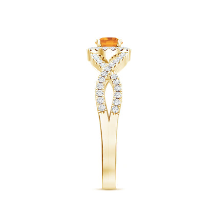 Natural Citrine Diamond Engagement Ring with Criss Cross Shank