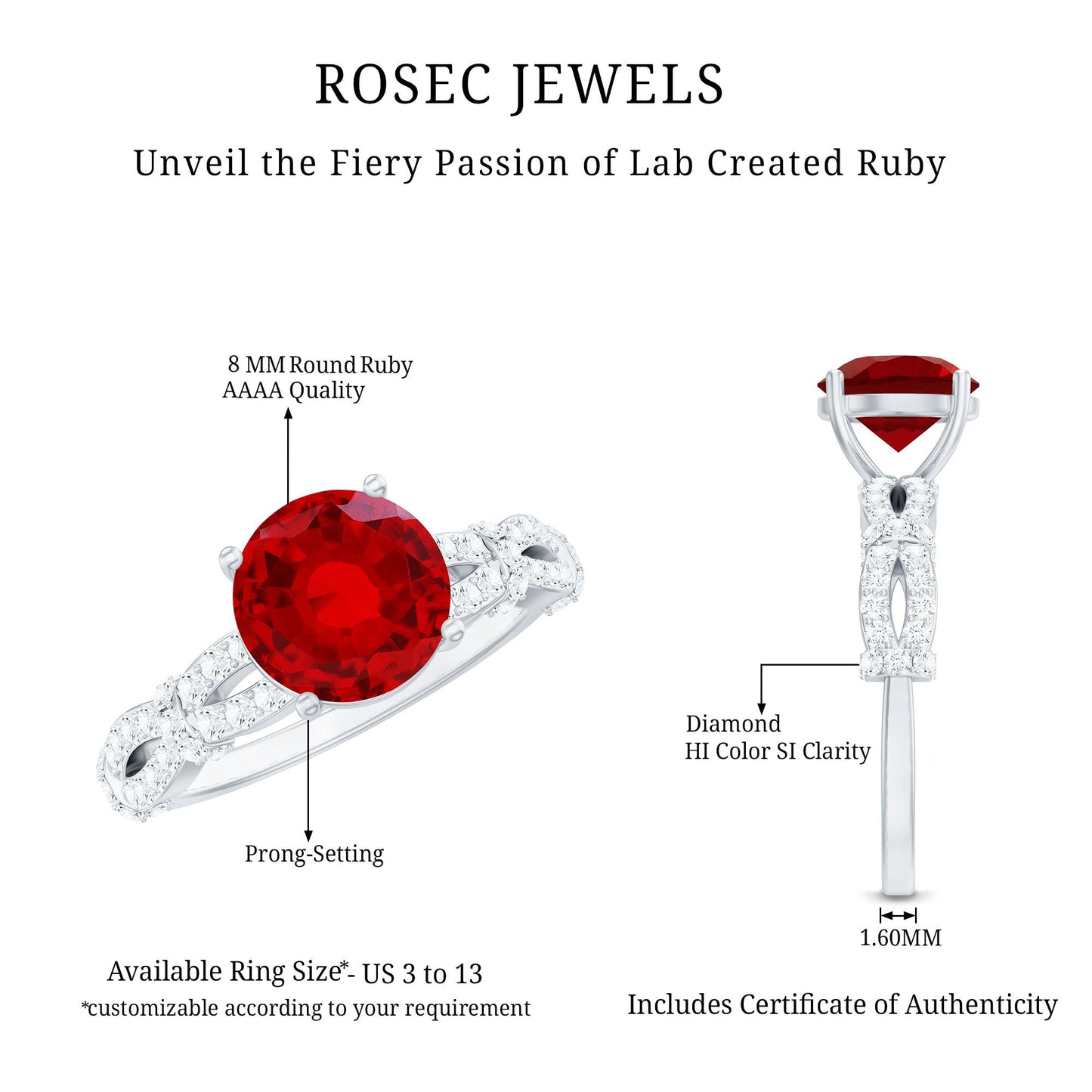 Solitaire Lab Grown Ruby and Diamond Criss Cross Engagement Ring