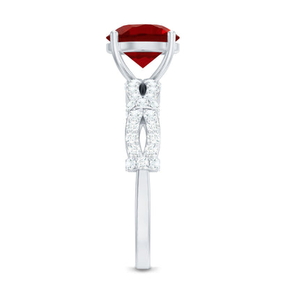 Solitaire Lab Grown Ruby and Diamond Criss Cross Engagement Ring