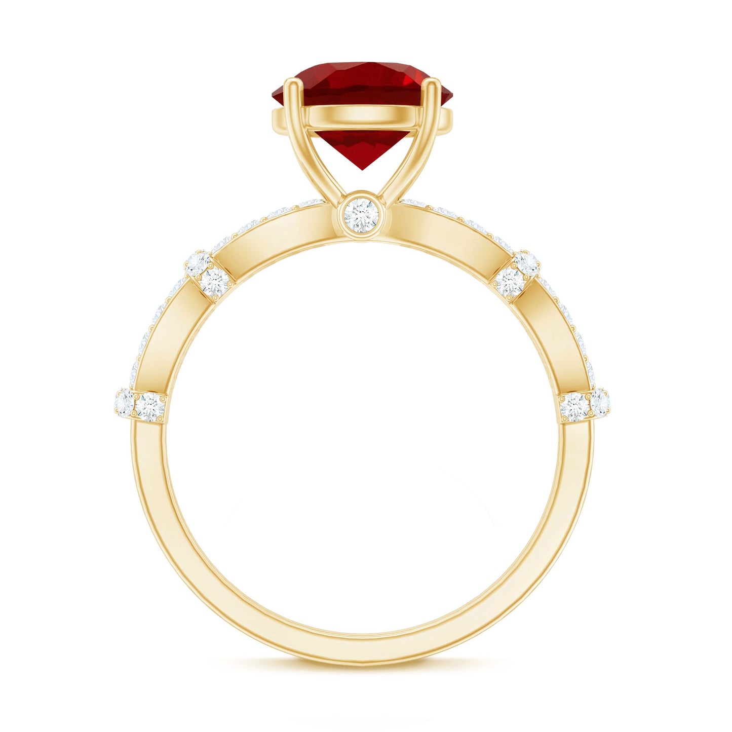 Solitaire Lab Grown Ruby and Diamond Criss Cross Engagement Ring