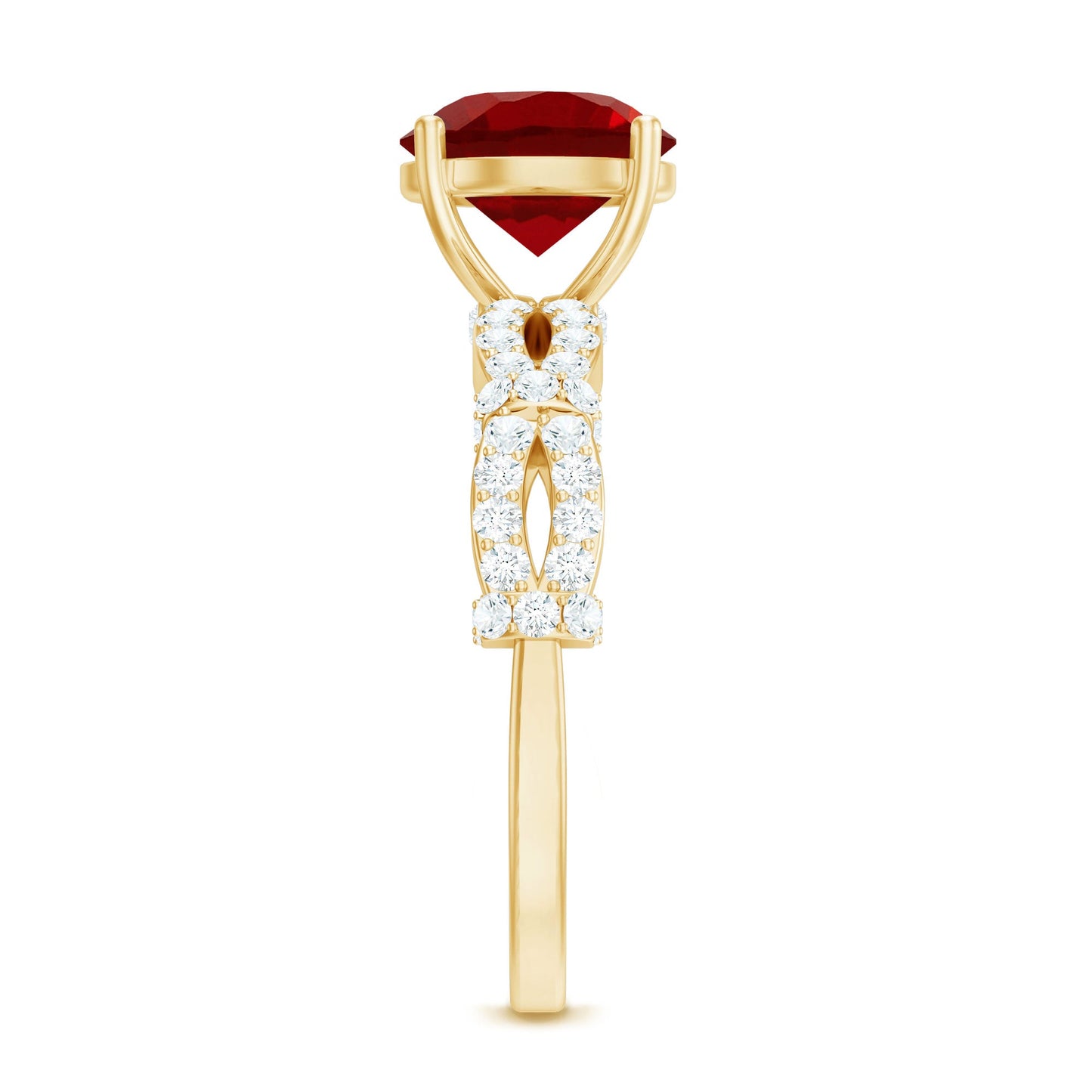 Solitaire Lab Grown Ruby and Diamond Criss Cross Engagement Ring