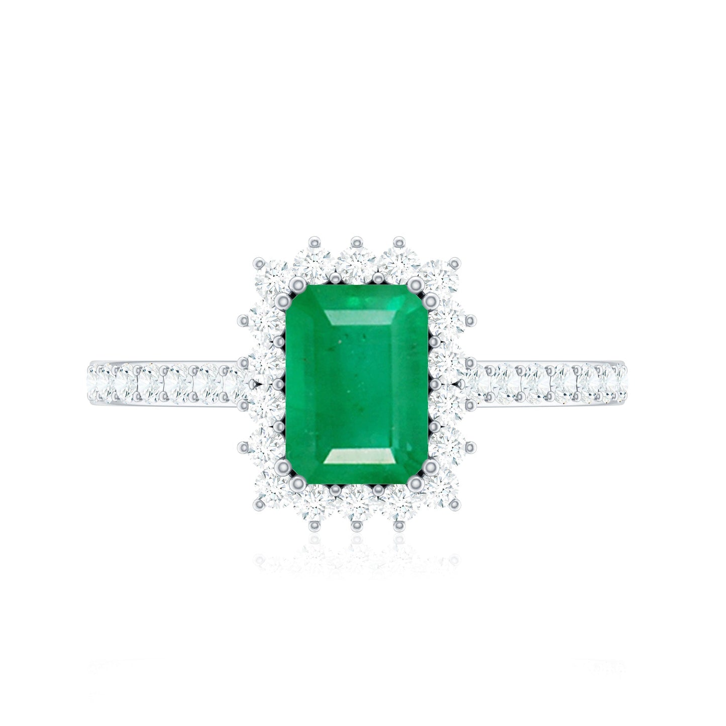 Natural Emerald Cut Emerald Engagement Ring with Diamond Halo
