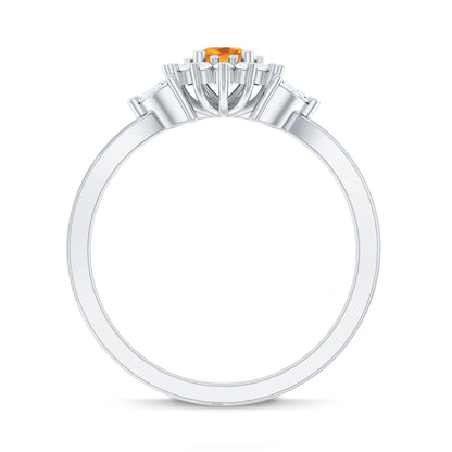 Nature Inspired Citrine Diamond Engagement Ring with Split Shank