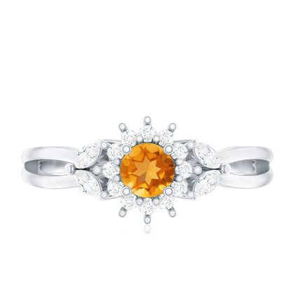 Nature Inspired Citrine Diamond Engagement Ring with Split Shank