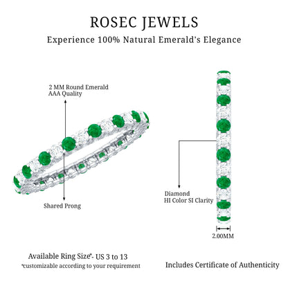 Alternate Round Emerald and Diamond Eternity Stackable Ring