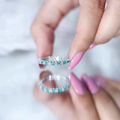 Alternate Round Emerald and Diamond Eternity Stackable Ring