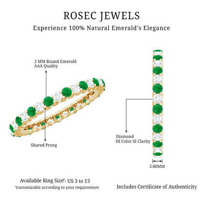 Alternate Round Emerald and Diamond Eternity Stackable Ring