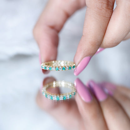 Alternate Round Emerald and Diamond Eternity Stackable Ring