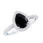 Natural Black Spinel Teardrop Engagement Ring with Diamond Halo