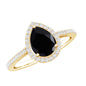 Natural Black Spinel Teardrop Engagement Ring with Diamond Halo