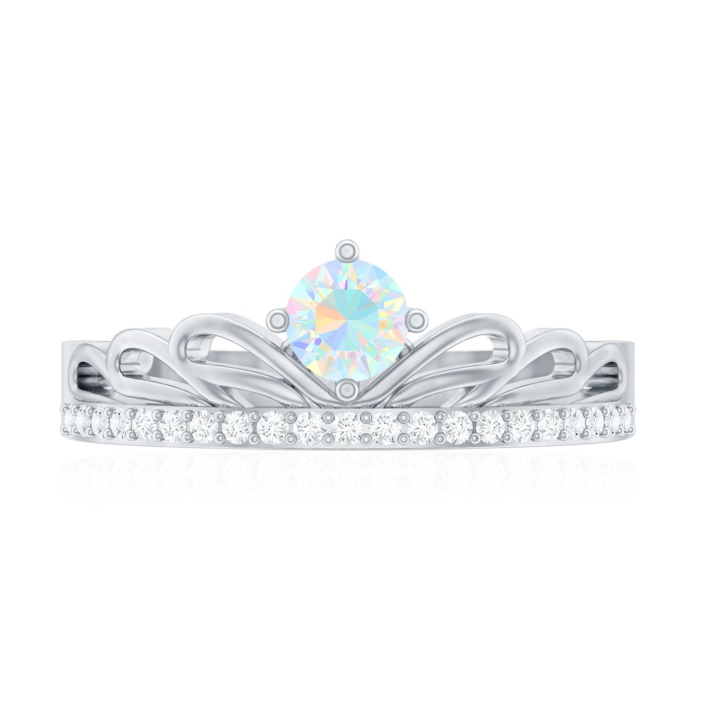 Natural Ethiopian Rainbow Opal Crown Promise Ring with Diamond