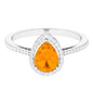 Real 0.6 Carat Fire Opal Teardrop Engagement Ring with Diamond Halo