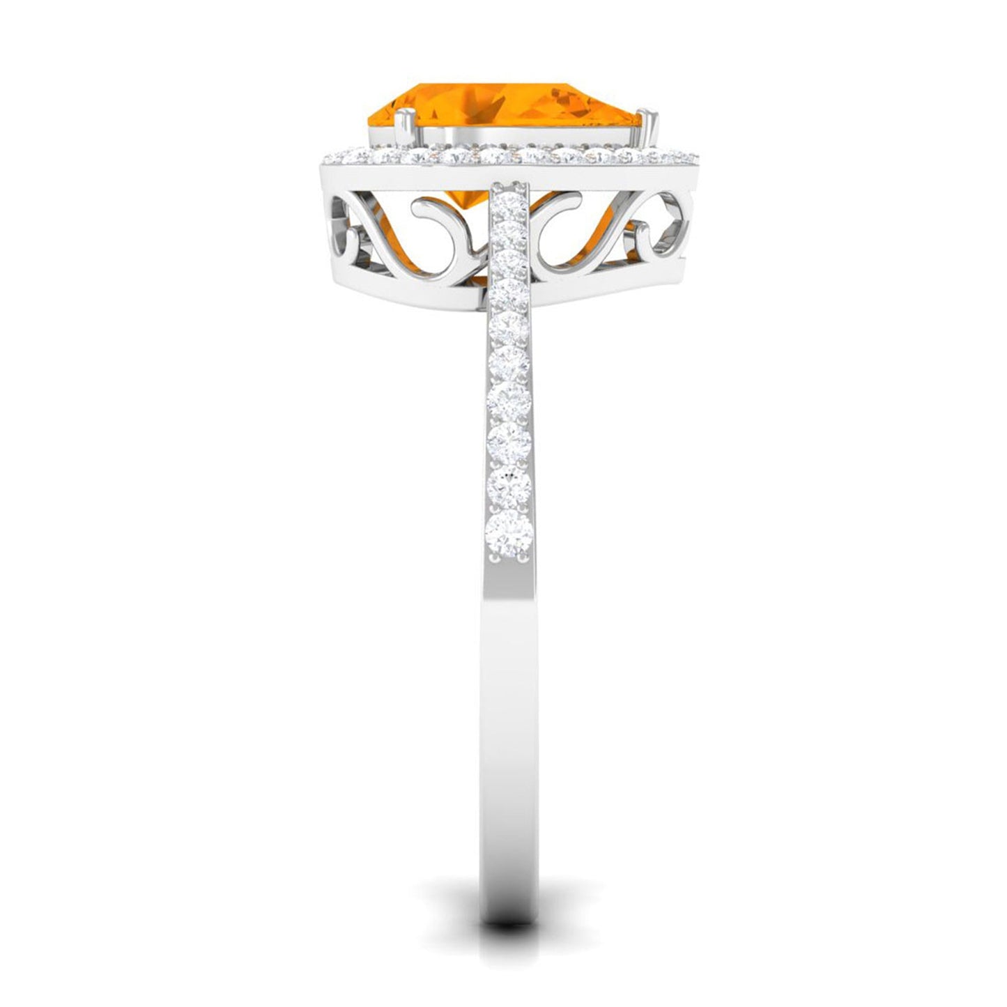 Real 0.6 Carat Fire Opal Teardrop Engagement Ring with Diamond Halo