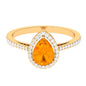 Real 0.6 Carat Fire Opal Teardrop Engagement Ring with Diamond Halo