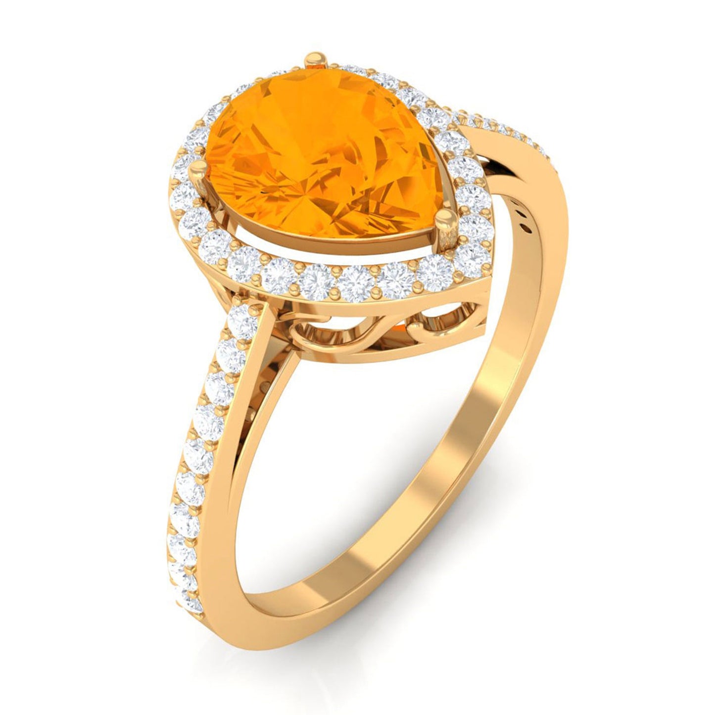 Real 0.6 Carat Fire Opal Teardrop Engagement Ring with Diamond Halo